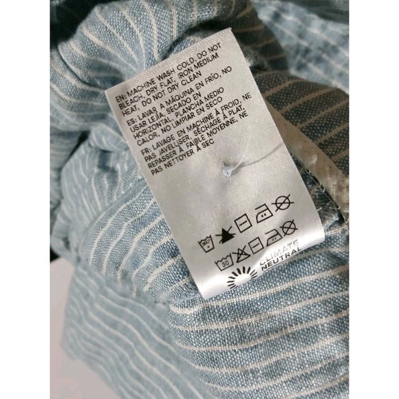 Reformation Carol Linen Pleated Mini Skirt Size 10 Blue Stripe Buttons Preppy - Picture 8 of 12